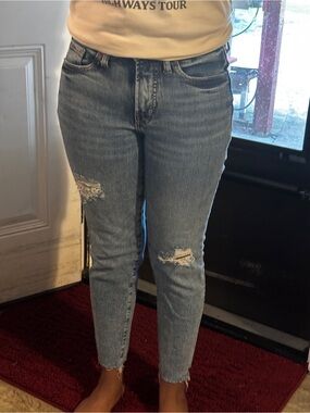 Old Navy Petite High Rise O.G Straight Light Blue Distressed Skinny Jeans